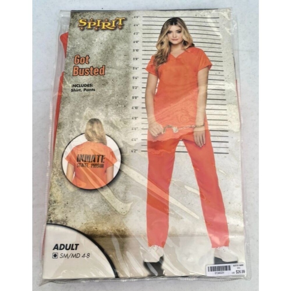 Spirit Halloween Costume Prison Inmate Orange 'Got Busted Adult Small/Med *READ*